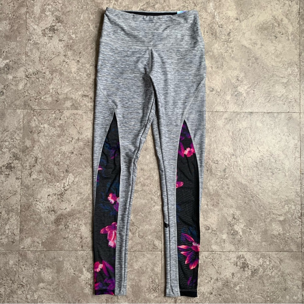 PINK Victoria Secret High - Waist Leggings with Black & Pink Floral Panels